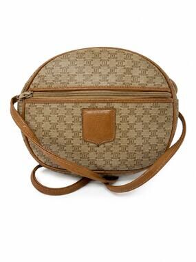 Celine Macadam Vintage Crossbody Bag Beige Brown Leather Made in France